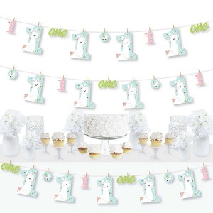 Big Dot of Happiness 1st Birthday Whole Llama Fun - Llama Fiesta First Birthday Party DIY Decorations - Clothespin Garland Banner - 44 Pieces - 1 of 4
