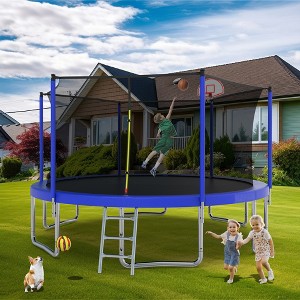 KWPZQEB Trampoline for Kids, Outdoor Kids Trampoline w/ Safety Enclosure & Ladder, Heavy Duty Jumping Mat w/ Basketball Hoop for Backyards, 8/12/14FT - 1 of 4