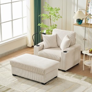 Lyngins Modern Upholstered Lounge Sofa Chair with Ottoman & Phone Stand,Oversized Accent Chair for Living Room,Bedroom - 1 of 4