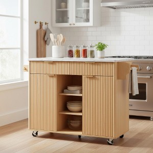 Homy Casa 52" Kitchen Island with Drop Leaf, Power Outlet and Storage Shelves for Home Kitchens - 1 of 4
