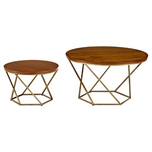 Geometric Wood Nesting Coffee Tables - Walnut/Gold - Saracina Home, Brown/Gold