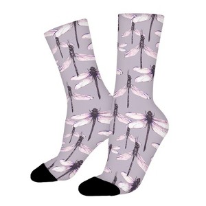 Dragonfly Grey Women Printed Crew Socks Funny Funky Socks Soft Polyester Novelty Gifts for Artists Men - 1 of 1
