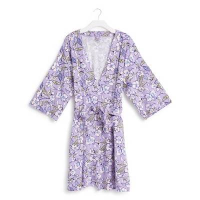 Image of Vera Bradley Women's Outlet Cotton Blend Knit Robe Wild Roses Lavender