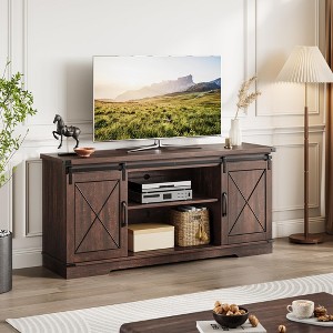 TROPOW Farmhouse TV Stand for TVs Up to 65", Rustic Entertainment Center with Sliding Barn Doors, Storage Cabinets & Adjustable Shelf, Media Console - 1 of 4