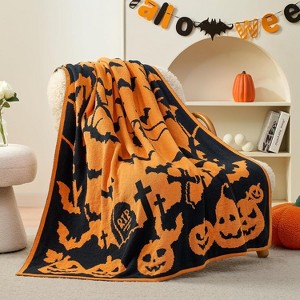 Amelie Home Chenille Knit Soft Cozy Throw, Reversible Festive Pattern, Fall Gift Blanket, Stylish Autumn Decor for Couch Bed - 1 of 4