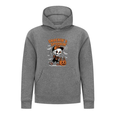 Everyday Kids “Snackin’ & Spookin’  Halloween Hoodie – Skeleton Trick-or-Treater with Candy Bag – Sweatshirt for Boys, Charcoal Gray, Size 10/12