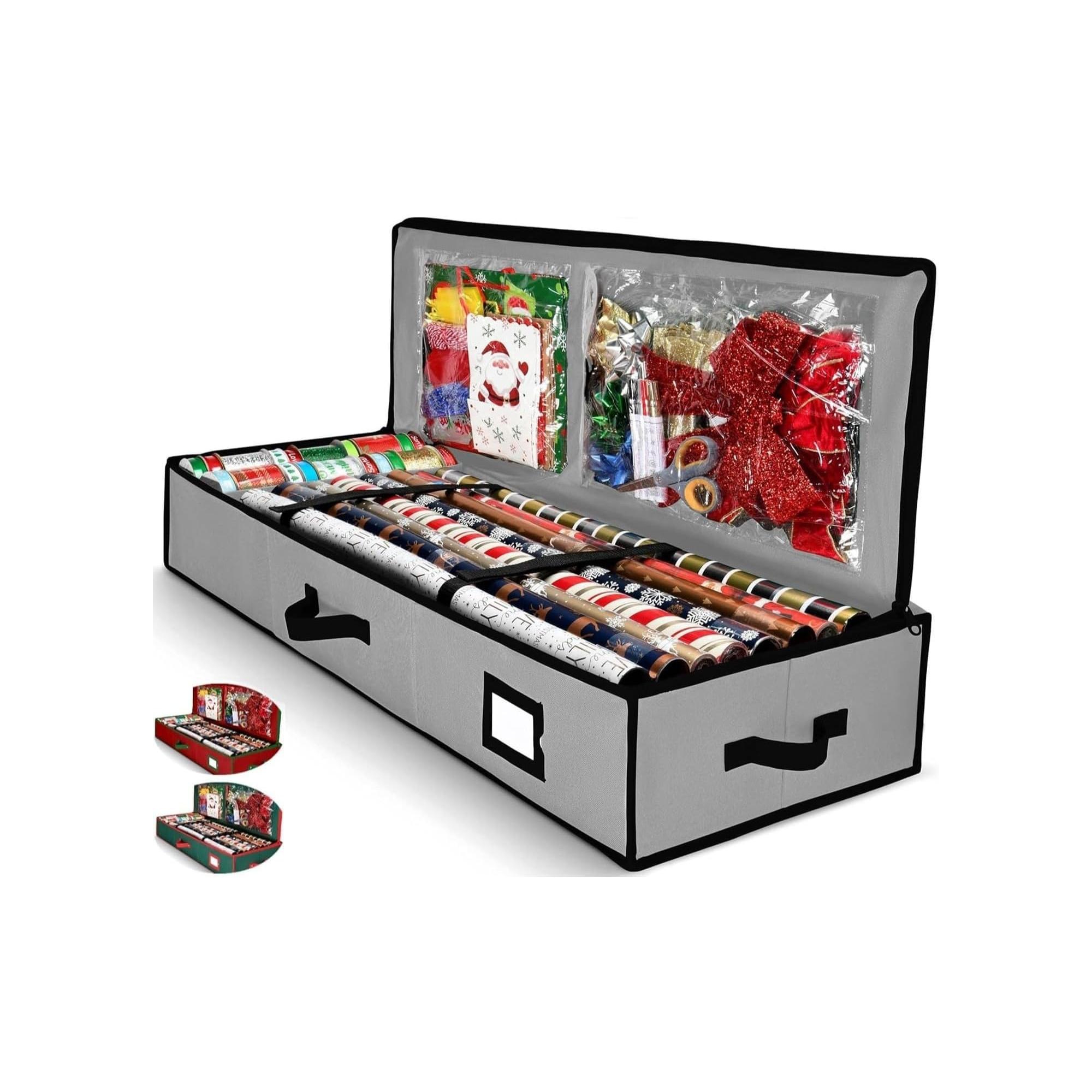 Premium Gift Wrap Organizer, Christmas Wrapping Paper Storage Bag, Useful Pockets for Xmas Accessories, Fits upto 24 Rolls, Large Capacity Storage Box