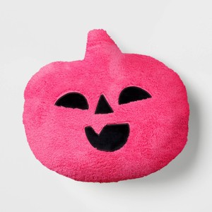 Pumpkin Shaped Faux Shearling Halloween Throw Pillow Pink - Hyde and EEK! Boutique™: Indoor Oval Cushion, Recycled Polyester Fill - 1 of 4