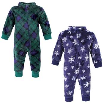 Hudson Baby Unisex Baby Plush Jumpsuits, Navy Snowflake
