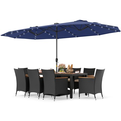 Tangkula Set Of 11 Patio Dining Set w/ 15ft Double-Sided Patio Umbrella (Base Included)