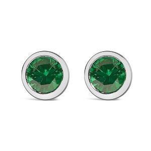 Haus of Brilliance Silver 6MM Bezel Set Created Gemstone Solitaire Stud Earrings - 1 of 4