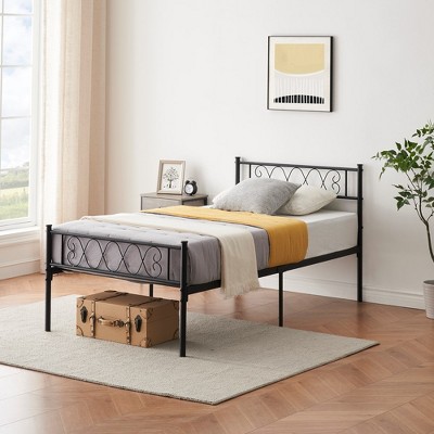 Whizmax Metal Platform Bed Frame with Iron-Art Sweet Heart Headborad & Footboard, No Box Spring Needed, Black