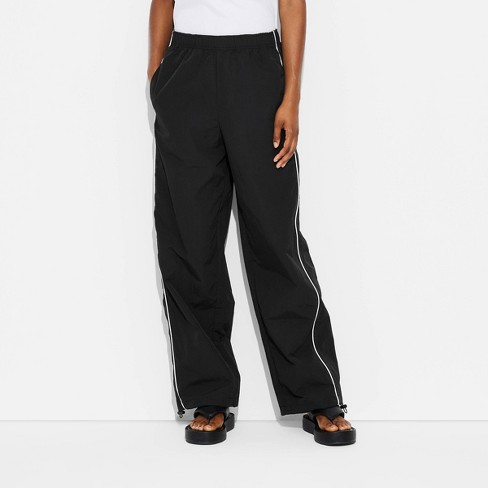 Women s Striped Side Graphic Parachute Pants Black Target