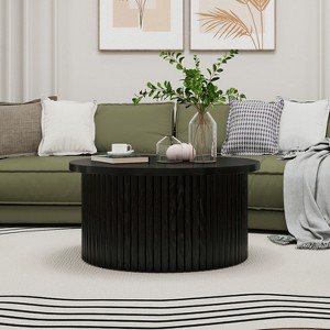 Airsurfer Black Round Modern Coffee Table ¨C Flip-Lid Storage Accent End Table for Living Room, Apartment - 1 of 4