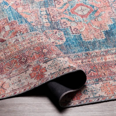 Classic Blue Chenille Rectangular Easy-Care Rug 6'7" x 9'