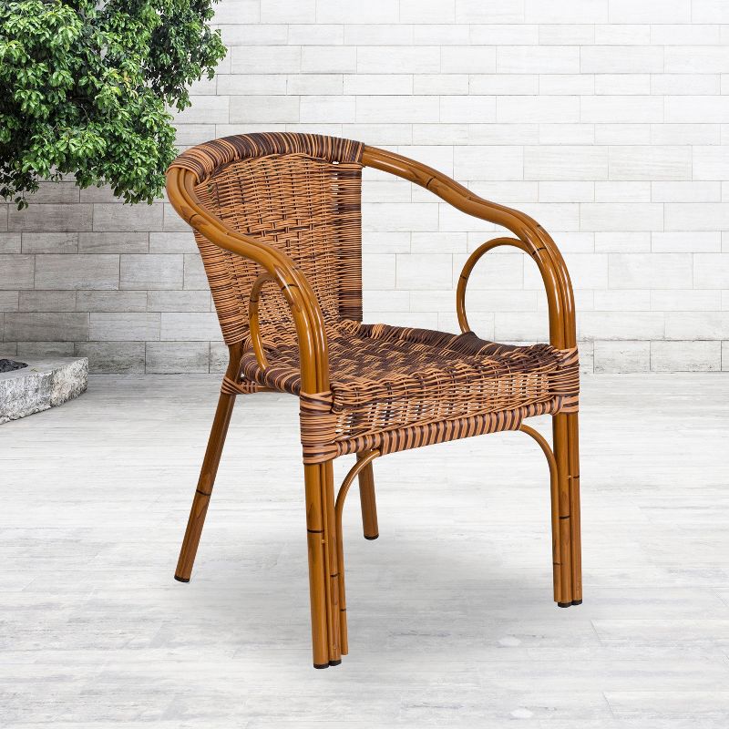 Flash Furniture Cadiz Series Rattan Restaurant Patio Chair with Bamboo-Aluminum Frame, 3 of 12