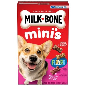 Milk Bone Flavor Snacks Mini Dog Biscuits, Flavored Crunchy Dog Treats, 15 oz, Pack of 2 - 1 of 4
