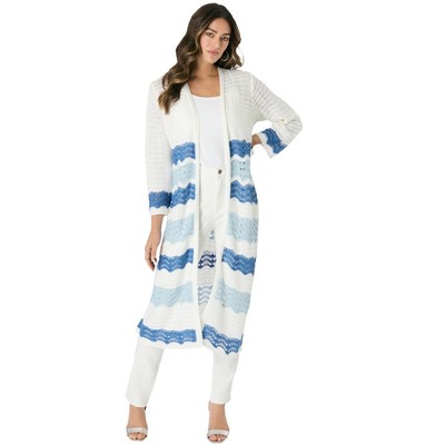 Roaman's Women's Plus Size Long Pointelle Cardigan Sweater