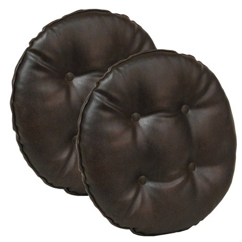 Gripper Non-Slip Faux Leather Tufted Chair Pad Set of 2 - Taupe