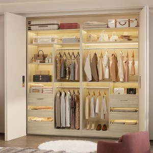 Besiost Set of 2 Closet System with Wood Drawers, Freestanding Closet Organizer with Hanging Rods - 1 of 4