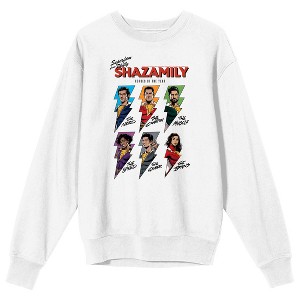 Shazam 2 Fury Of The Gods Shazamily Heroes Of The Year Crew Neck Long Sleeve White Adult Sweatshirt - 1 of 3