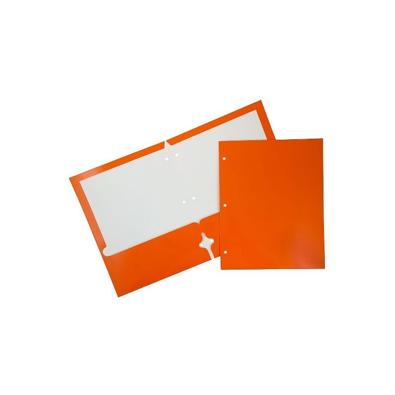 JAM Paper Laminated Glossy 3 Hole Punch Two-Pocket School Folders Orange 385GHPORC, 1 of 7