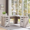 L Shaped Desk with Drawers, 60in Wide Farmhouse Executive Office Desk with Charging Station, Home Corner Desk with File Drawer - 2 of 4
