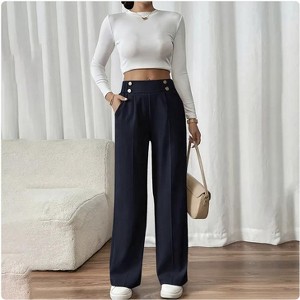 Wikineon Women's High-Waist Wide Leg Pants C Business Casual Trousers with Functional Pockets for Polished Comfort & Versatile Styling,beige, XXL Size - 1 of 4