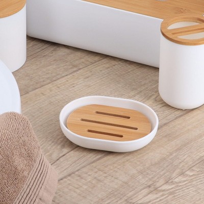 Evideco French Home Goods Versatile Soap Dish with Bamboo Tray - Bathroom Organizer for Stylish and Functional Storage