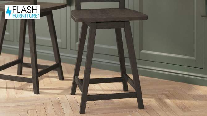 Flash Furniture Gwendolyn Commercial Grade Solid Wood Modern Farmhouse Swivel Counter Height Barstool, 2 of 13, play video
