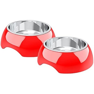 PETMAKER 80-PET6159 1 Pet Bowls ¨C Raised Stainless Steel & Plastic Nonslip Rubber Bottom Food & Water (Red)