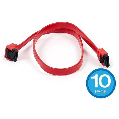 Monoprice SATA 6Gbps Cable with Locking Latch (90 Degree to 180 Degree) - 0.83 Feet - Red (10 Pack) Compatible with SATA HDD, SSD, CD Driver, CD