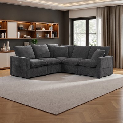 86" Chenille L-Shaped Modular Sectional Sofa with 2 Pillows