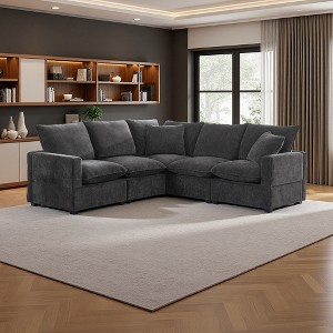 86" Chenille L-Shaped Modular Sectional Sofa with 2 Pillows - 1 of 4