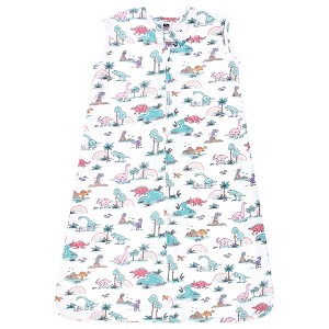 Hudson Baby Infant Girl Cotton Sleeveless Wearable Sleeping Bag, Sack, Blanket, Pink Dinosaur Adventures - 1 of 2