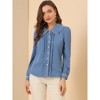 INSPIRE CHIC Women's Casual Peter Pan Collar Button Down Contrast Puff Sleeve Work Blouse 2 Packs - 2 of 4