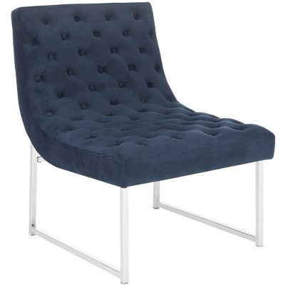 Navy Velvet Spot 25" Metal-Legged Transitional Accent Chair