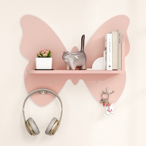 Butterfly Shaped 2 Tier Wall Shelves with Hooks, Small Floating Shelves, Butterfly Wall Decor, Nursery Book Shelves for Bedroom, Living Room,Pink - 1 of 4