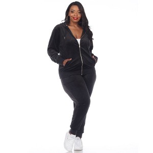 Women's Plus Size 2 Piece Velour Tracksuit Set - White Mark - 1 of 4