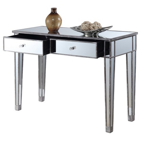 Gold Coast Mirrored Desk Vanity Weathered Gray Johar Furniture