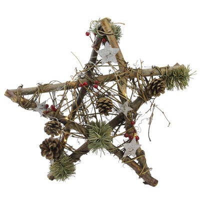 Northlight 15.75" Wooden Star with Pine Cones and Twigs Rustic Christmas Ornament - Brown