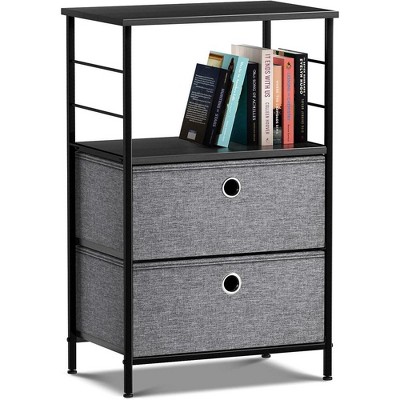 Sorbus 2 Drawers Nightstand with Shelf - Steel Frame, Wood Top & Easy Pull Fabric Bins - Perfect for Home, Bedroom, Office & More