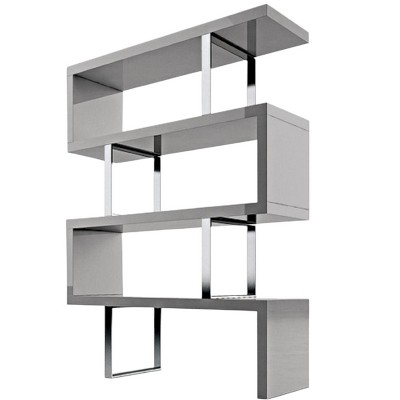 HomeRoots 67" Gray And Silver Metal and Wood Three Tier Etagere Bookcase