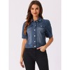 INSPIRE CHIC Women's Casual Short Puff Sleeves Button-Down Jean Denim Jacket - 4 of 4