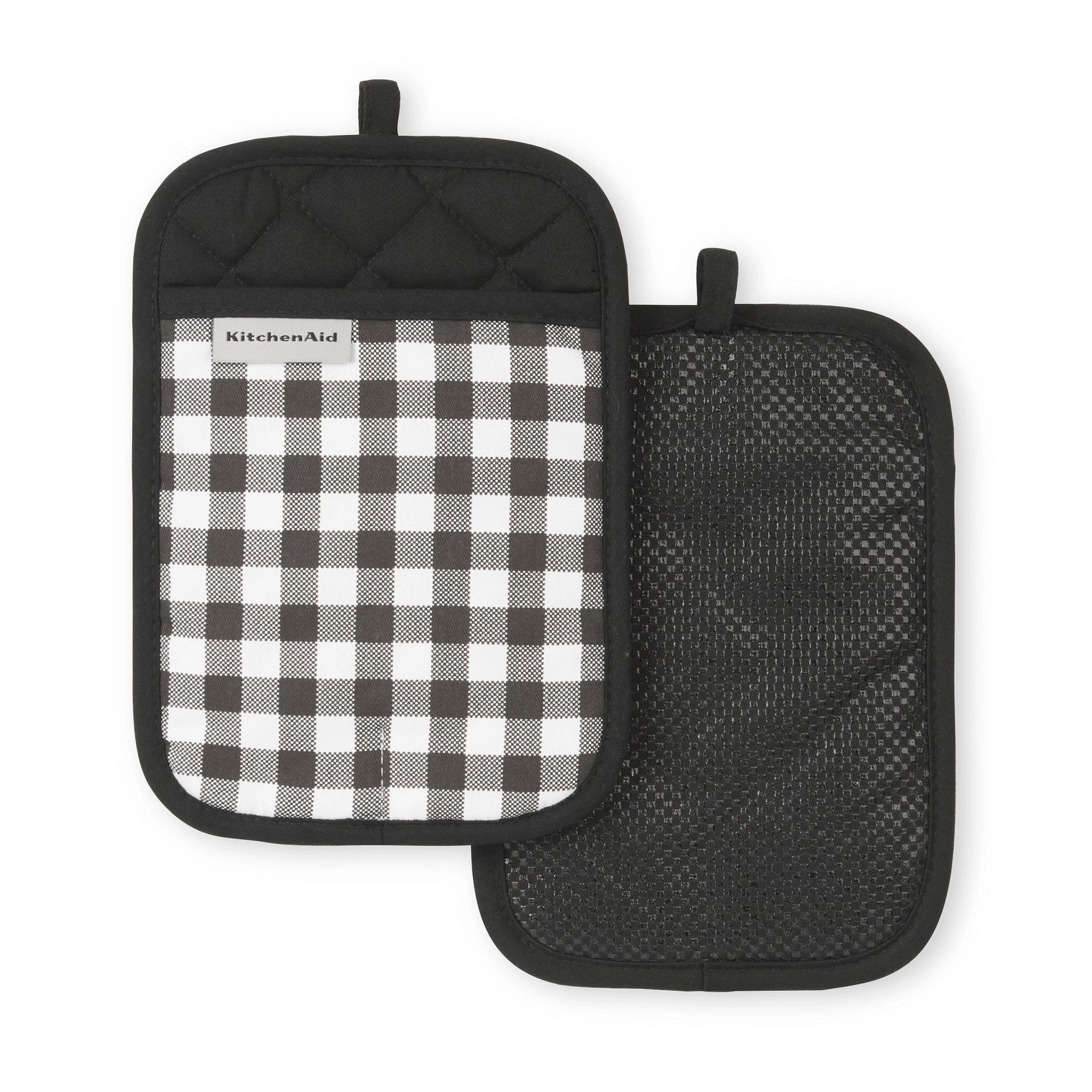KitchenAid Gingham Pot Holders 2-Pack, Matte Black