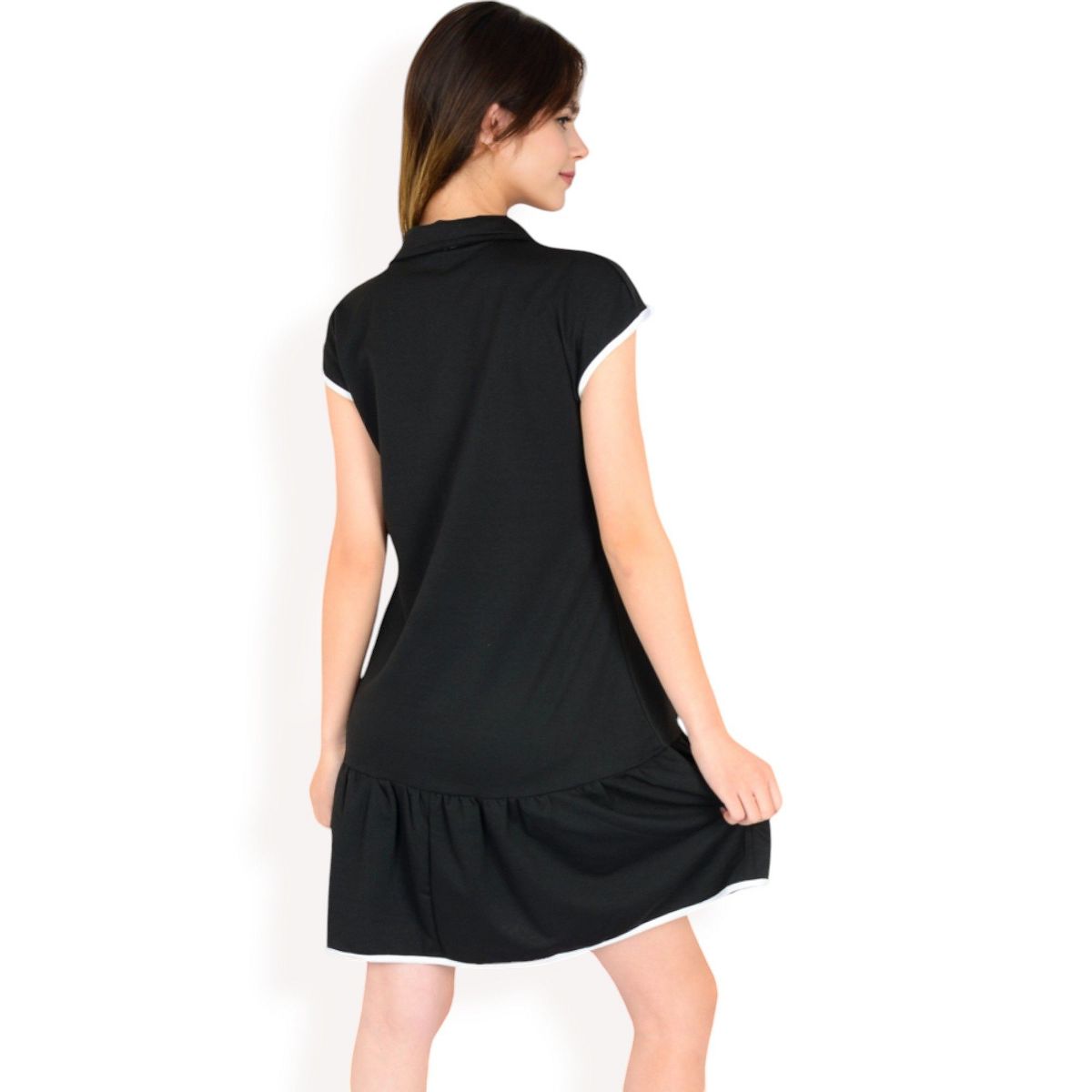 Anna-Kaci Women's Zip-Up Collared Dress with Ruffle Hem - thumbnail 4
