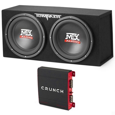 Crunch 2 Channel 1000 Watt Amp Car Audio Stereo Amplifier and MTX 12 Inch 1200 Watt Car Audio Dual Loaded Subwoofer Box Enclosure (2 Pack)