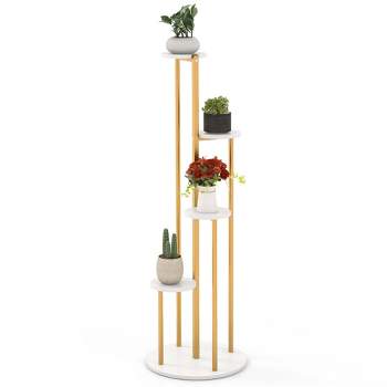 Costway 4-Tier Metal Plant Stand 49.5" Tall Potted Planter Display Shelf Storage Rack White/Natural