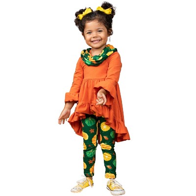 Girls Pumpkin Season Hi-lo Tunic, Leggings And Scarf Set Mia Belle Girls,  Orange, 3t : Target