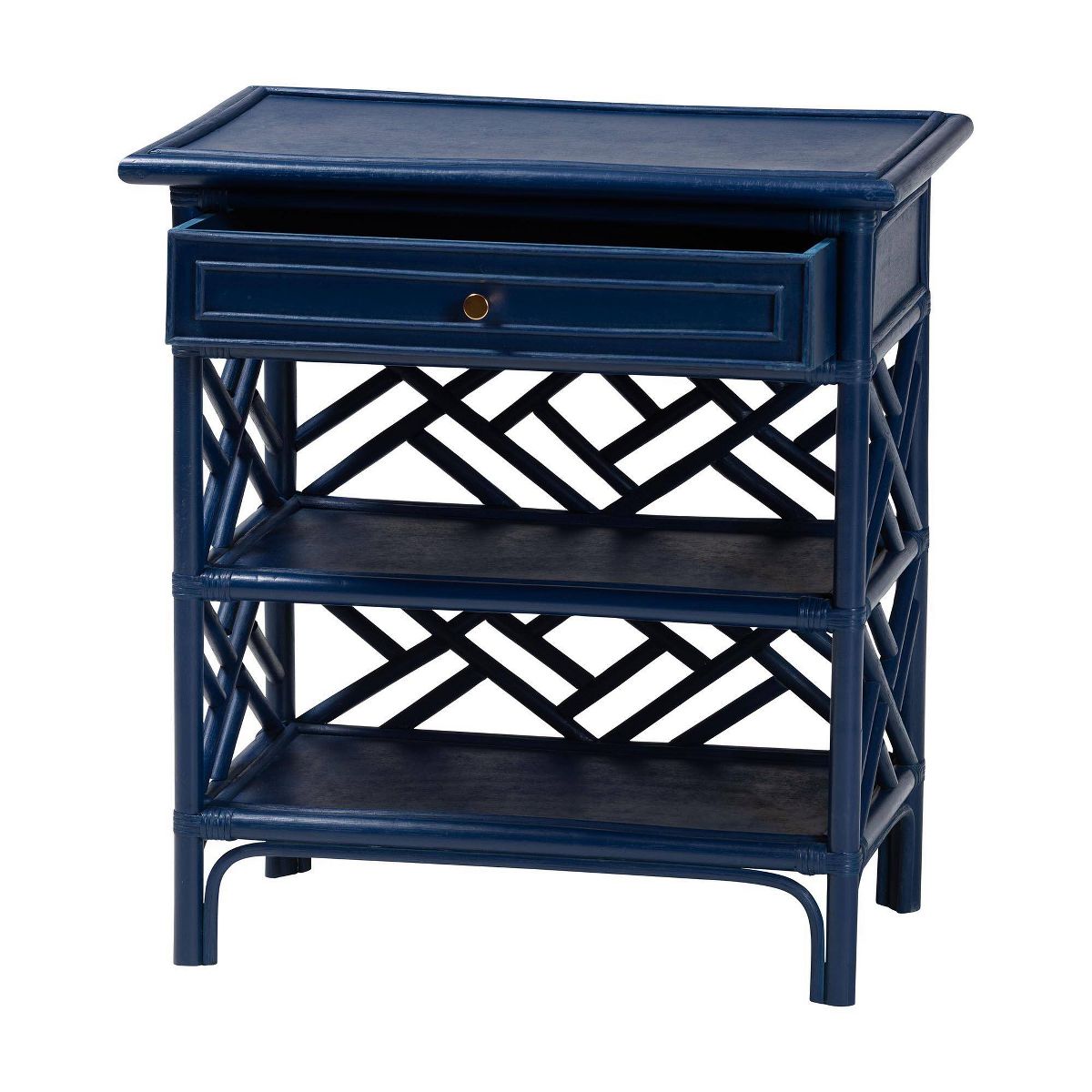 bali & pari Tiaret Natural Rattan Nightstand with Drawer and Shelves Blue - thumbnail 2